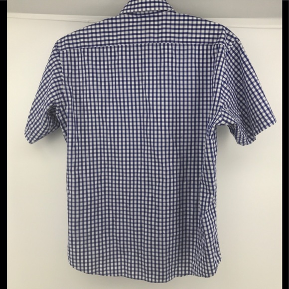 Linea Uomo Mens Blue & White Checkered‎ Shirt Large Button Front Short Sleeve - Picture 3 of 4